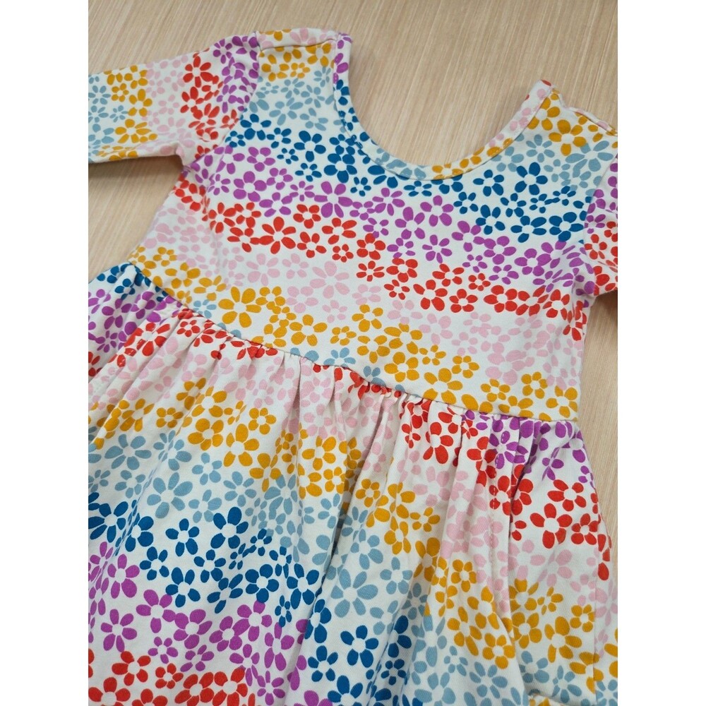 Hanna Andersson Elbow Print Skater Dress Floral Rainbow On Ecru Size 3T, 90 cm